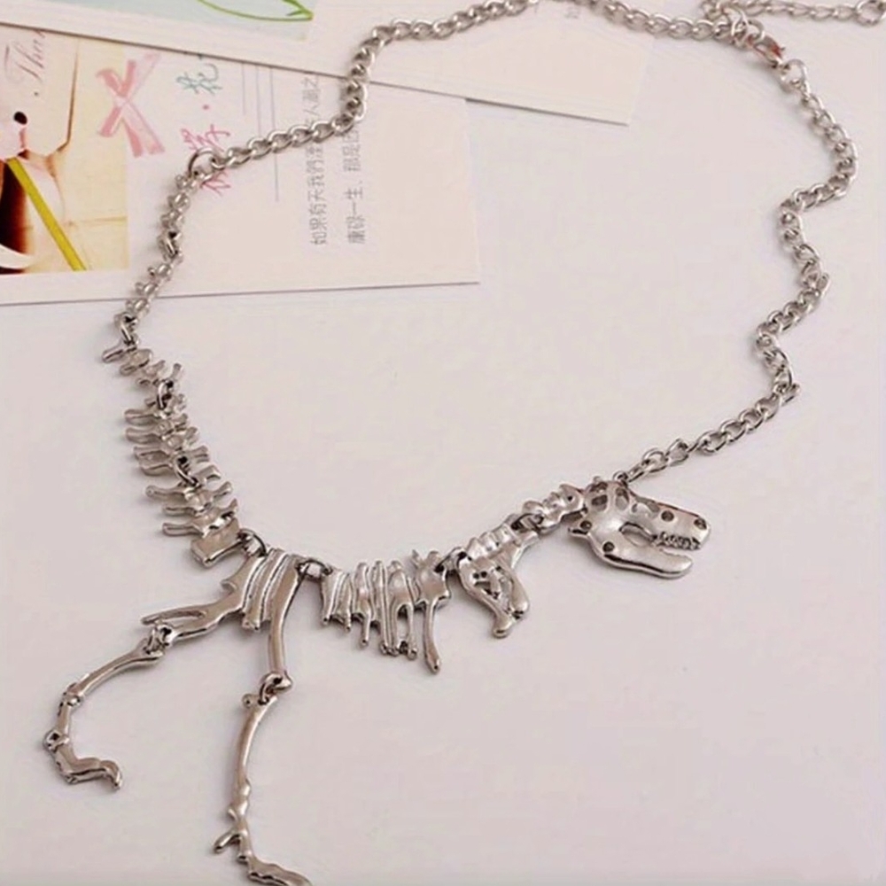Silver Dinosaur Skeleton Necklace